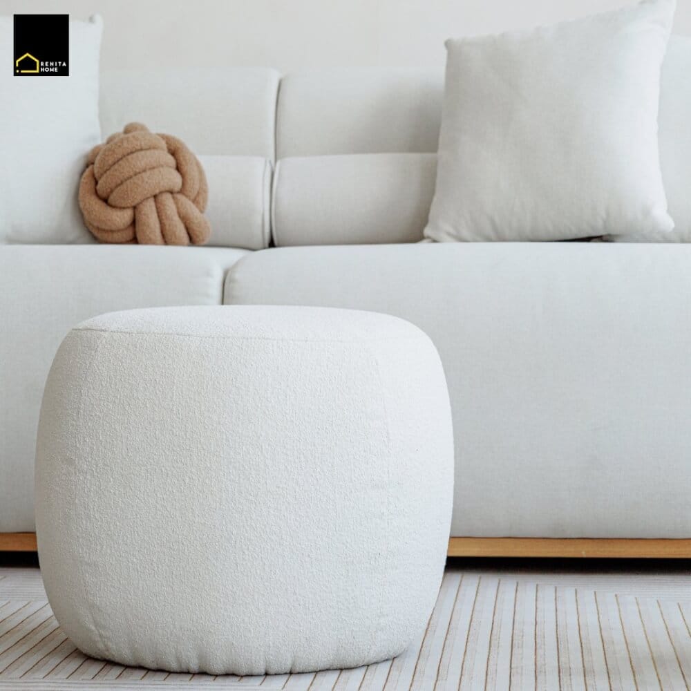 สตูลขนแกะเทียมทรงกลม RENITA HOME รุ่น RUSSELL STOOL สีขาว 52x40ซม._3